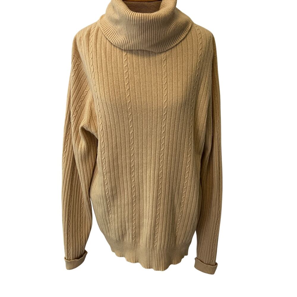 Vintage Scottish Cashmere camel beige turtleneck sweater knit luxury pullover